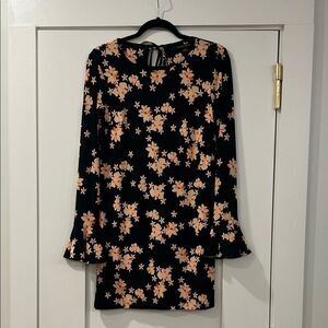 Cynthia Steffe Black Dress with Peach Floral Design, Size S/P